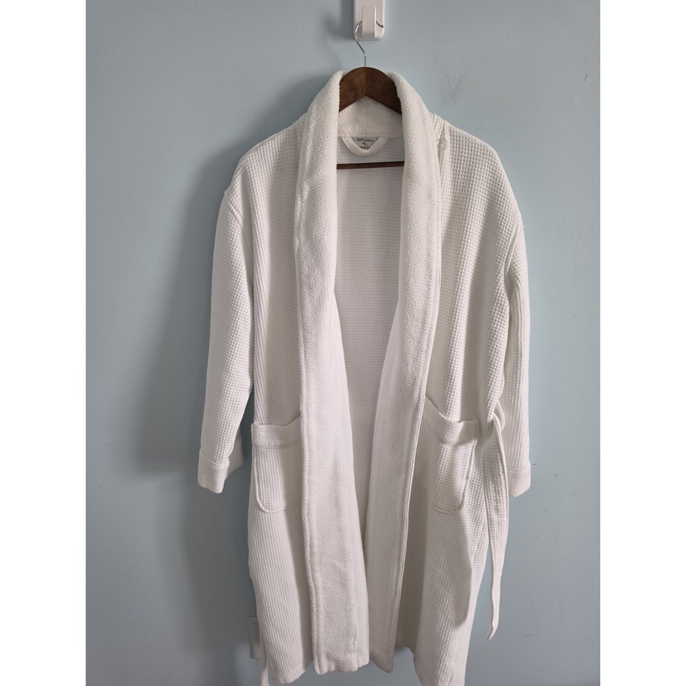 Cozy Earth Waffle Bath Robe Medium Unisex WHITE Belt Cotton Bamboo